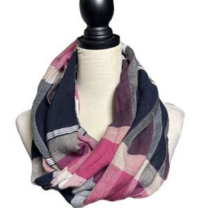 Plaid Infinity Scarf - Pink, Navy Blue, Gray, White and Purple